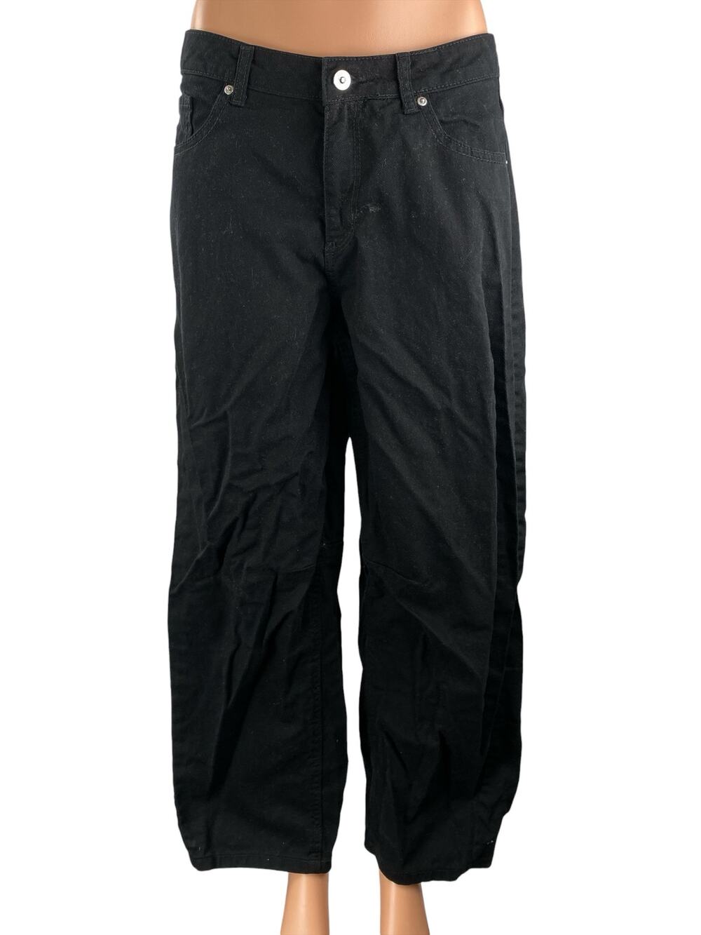 H&M Women's Black High Waisted Wide Leg Baggy Y2k Relaxed Denim Jeans Size 6